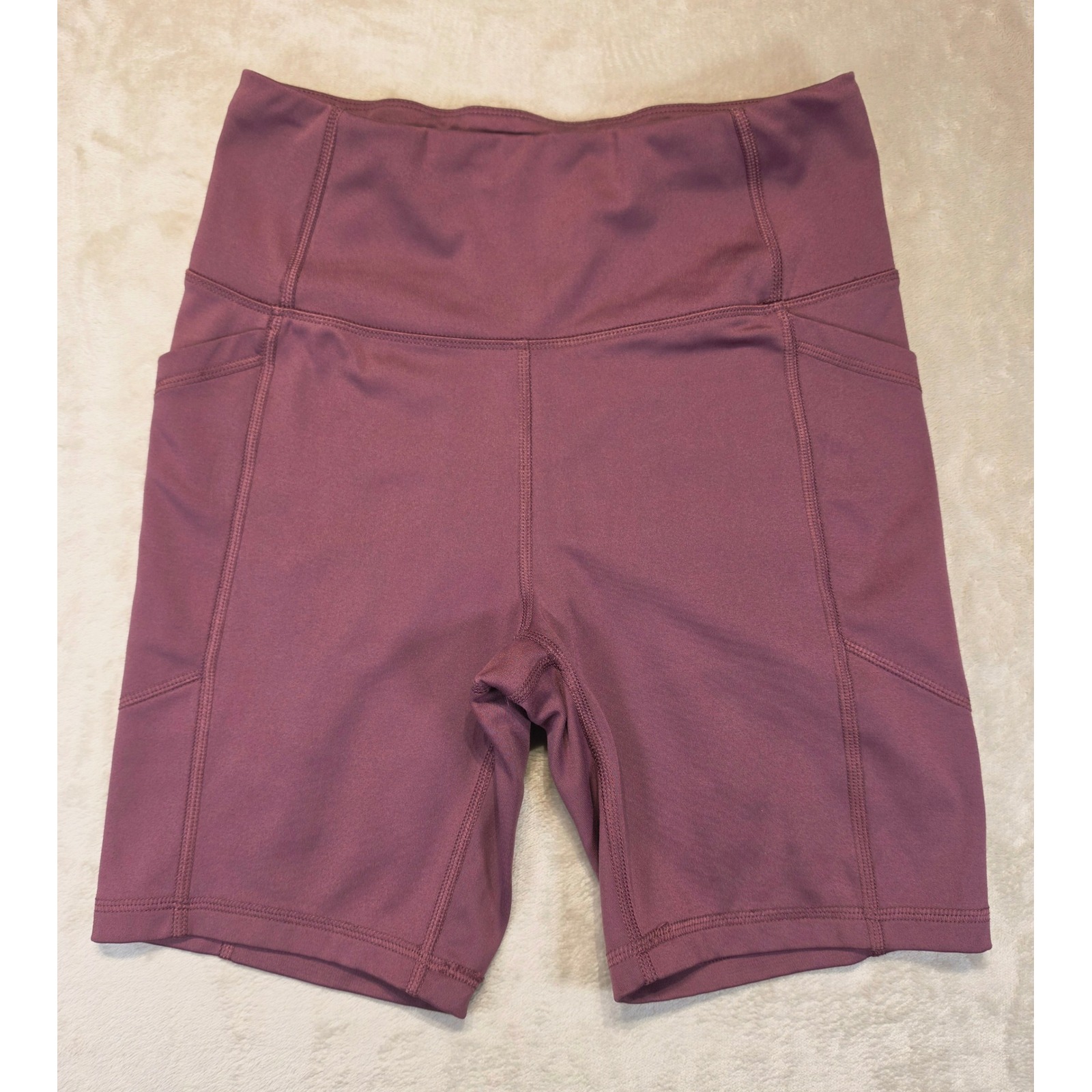 Avia Womens High Waisted Bike Shorts Mauve Pockets Xs